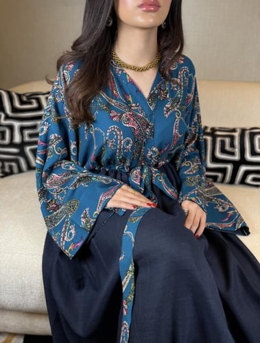 جلابية فستان ربط لون تركواز