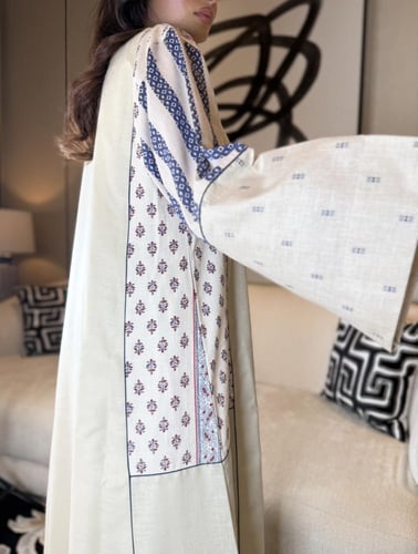 جلابية بيج كحلي لنن هندي بدون رسمة فيل عالكم