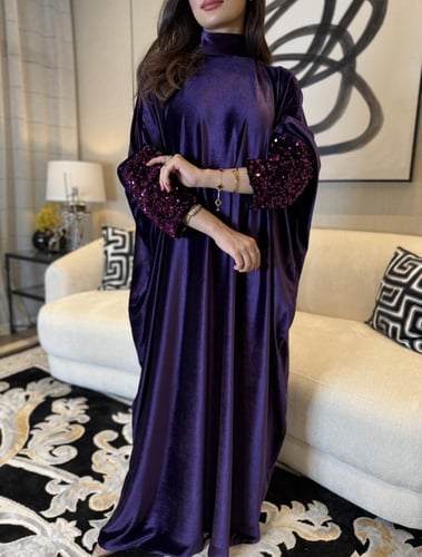 جلابية مخمل فراشة شك عالاكمام بنفسجي داكن