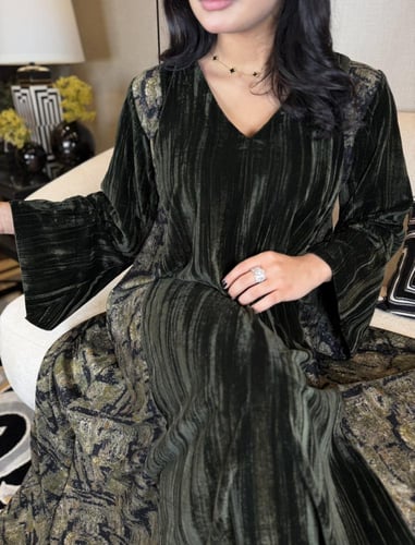 جلابية مخمل زيتوني داكن راقية