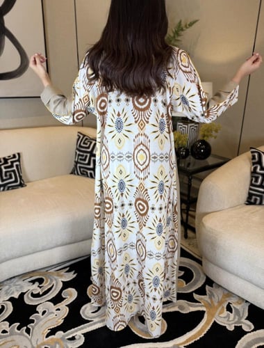 جلابية لنن مزينة بقيطان مبتكر اصفر