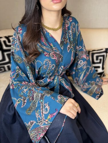 جلابية فستان ربط لون تركواز