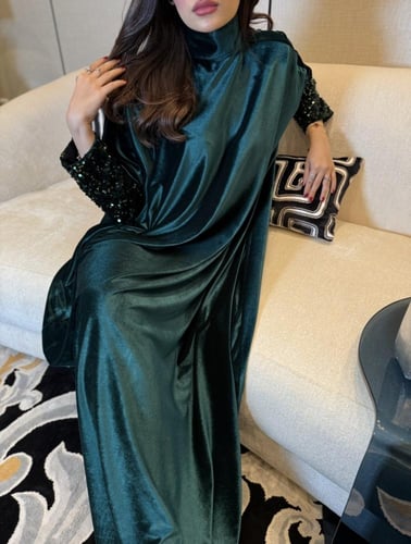 جلابية مخمل فراشة شك عالاكمام أخضر