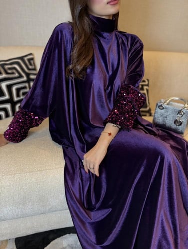 جلابية مخمل فراشة شك عالاكمام بنفسجي داكن