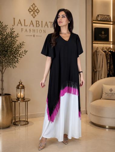 crepe jalabiya with fuchsia fringe design