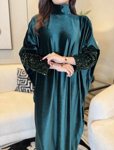 جلابية مخمل فراشة شك عالاكمام أخضر