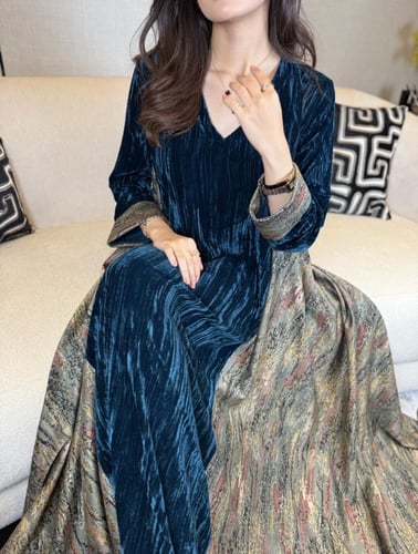 جلابية مخمل كلوش تركواز