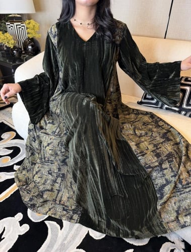 جلابية مخمل زيتوني داكن راقية