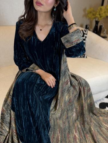 جلابية مخمل كلوش تركواز