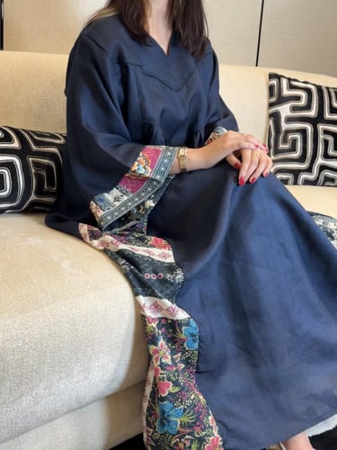 جلابية لنن هندي لون كحلي