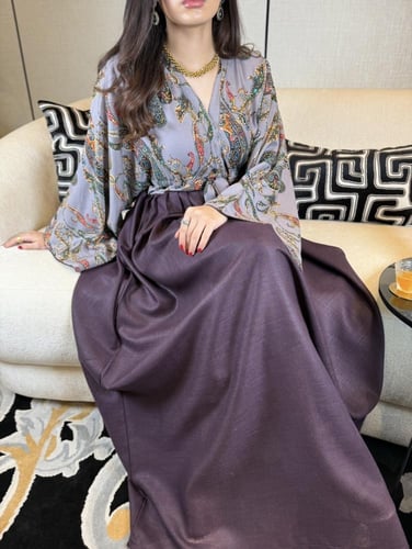 جلابية فستان ربط لون ليلكي