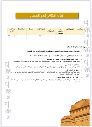 خطة وتقرير يوم التاسيس المرحلة الثانوية