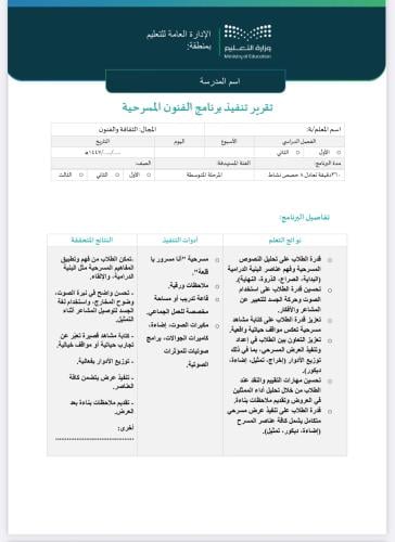 خطة وتقرير الفنون المسرحية المتوسطة