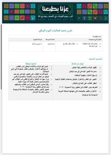 خطة+تقرير تنفيذ اليوم الوطني للمعلم/ة ثانوي