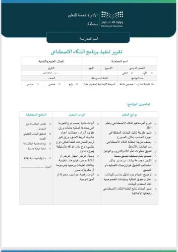 تقرير + خطة الذكاء الاصطناعي ابتدائي صفوف عليا
