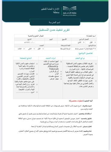 خطة+تقرير برنامج مدن المستقبل للمرحلة المتوسطة