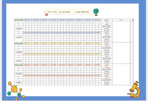 سجل متابعة للطلاب 3 حصص لجميع الأسابيع