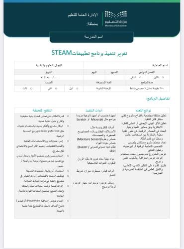 خطة+تقرير برنامج تطبيقات STEAM ثانوي