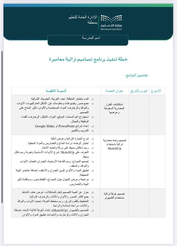 خطة وتقرير تصاميم تراثية معاصرة المتوسط