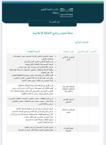 خطة وتقرير الثقافة الاعلامية ثانوي