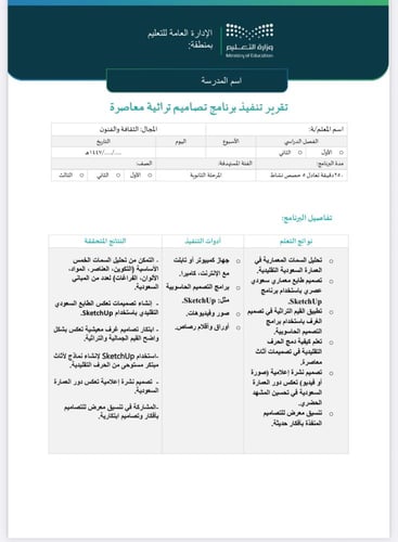 خطة وتقرير تصاميم تراثية معاصرة ثانوي