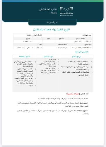 خطة+تقرير برنامج رواد فضاء المستقبل للمرحلة المتوس...