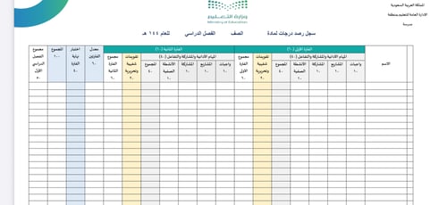 سجل رصد درجات تقويم ختامي (لغتي - انجليزي)