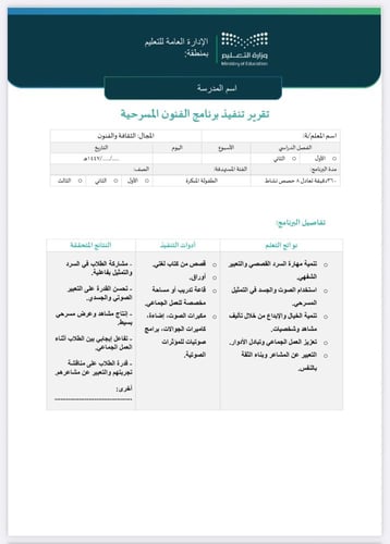 خطة وتقرير الفنون المسرحية طفولة مبكرة