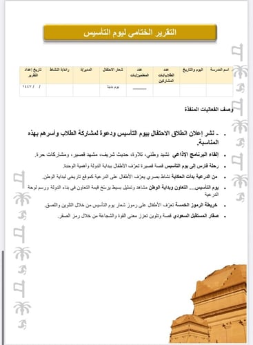 خطة وتقرير يوم التاسيس طفولة مبكرة