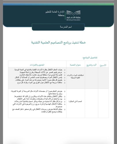 خطة + تقرير التصاميم العلمية التقنية (طفولة مبكرة)