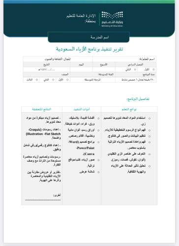 خطة وتقريرالازياء السعودية المتوسط