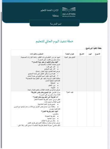 خطة وتقرير اليوم العالمي للتعلم صفوف عليا