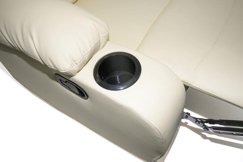 كرسي استرخاء جلد بيج ثابت مع حامل أكواب بتصميم مري...