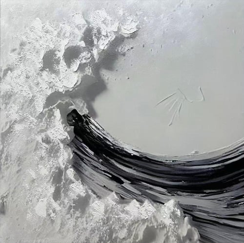 لوحة كانفس فن تجريدي (طباعة + عمل يدوي)