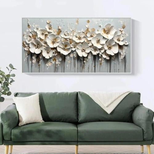 لوحة كانفس فن تجريدي (طباعة + عمل يدوي)