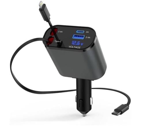 شاحن سيارة 4×1 قابل للسحب بقوة 120 واط