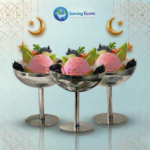 طقم كاسات حلى ستيل فاخر – 3 قطع (بكج التقديم الأني...