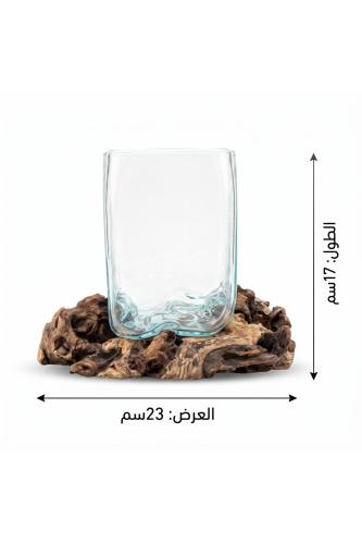 مزهرية زجاجية أسطوانية شفافة بقاعدة خشبية طبيعية –...