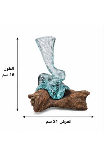 مزهرية زجاجية ديكورية بقاعدة خشبية طبيعية – تصميم حلزوني مميز لتنسيق النباتات المائية والزهور وديكور المنزل والمكتب