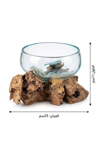 مزهرية زجاجية ديكورية شفافة بقاعدة خشبية طبيعية –...