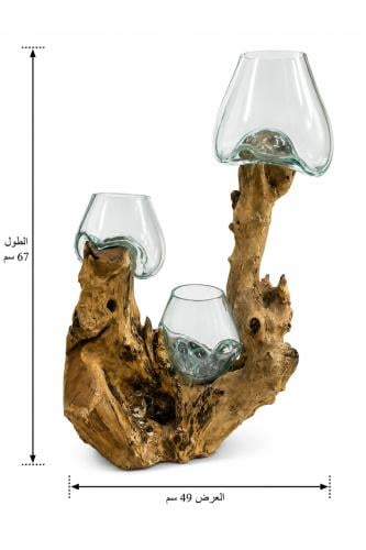 حامل مزهريات خشبي طبيعي بثلاثة أوعية زجاجية شفافة...