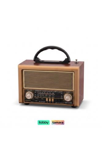 راديو TE-SP022 محمول بتصميم كلاسيكي يدعم AM/FM/SW مع مشغل MP3 ومنفذ USB وبطاقة TF ومقبض حمل للاستخدام المنزلي والرحلات والتخييم