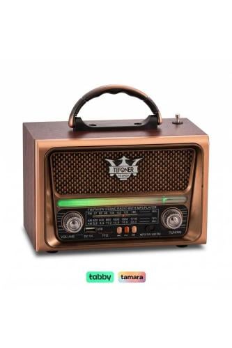 راديو TE-SP024 محمول بتصميم كلاسيكي يدعم AM/FM/SW مع مشغل MP3 ومنفذ USB وبطاقة TF ومقبض حمل للاستخدام المنزلي والرحلات