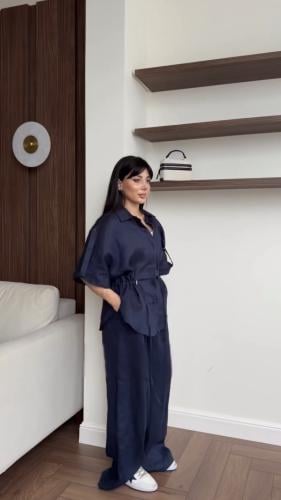 بدلة لينن بحزام خصر