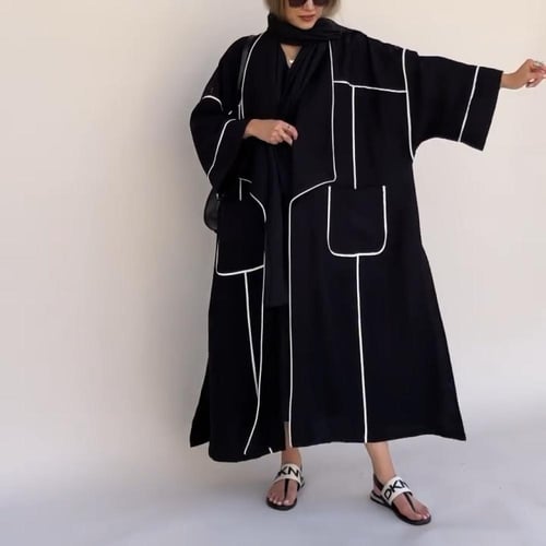 عباية لينن طبيعي 100٪ بقصة واسعة