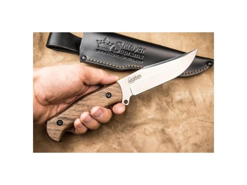 سكين كاسبيان AUS-8 نصل ثابت مقبض خشب جراب جلدي