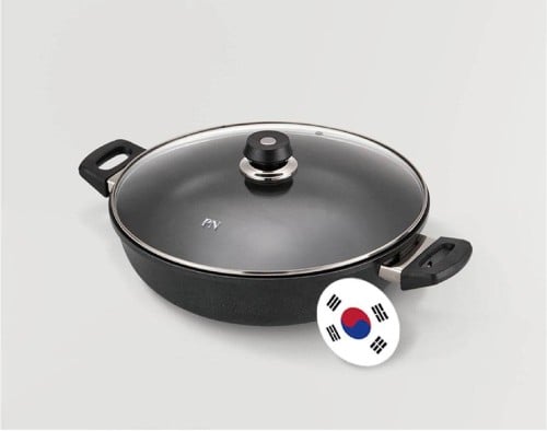 مقلاة مطلي تيفال مع غطاء زجاج 34 سم بي إن أسود HCW...