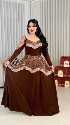 فستان كلوش فخم بني