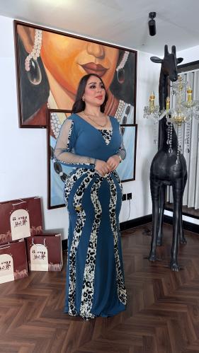 فستان مشجر تركواز