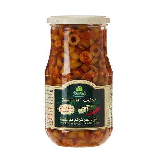 زيتون اخضر شرائح بالزيت و بالشطة 325 غ - حلواني